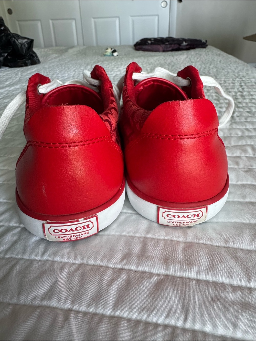 coach barrett signature canvas red sneakers size 7.5b - Picture 4 of 8